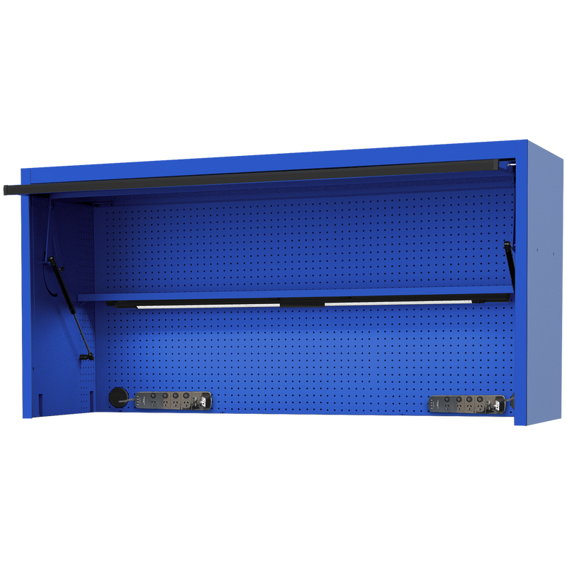 SP Tools 73" USA Sumo Series Power Top Hutch with Shelf, Pegboard, Light & 2x Powerboards - Blue/Black