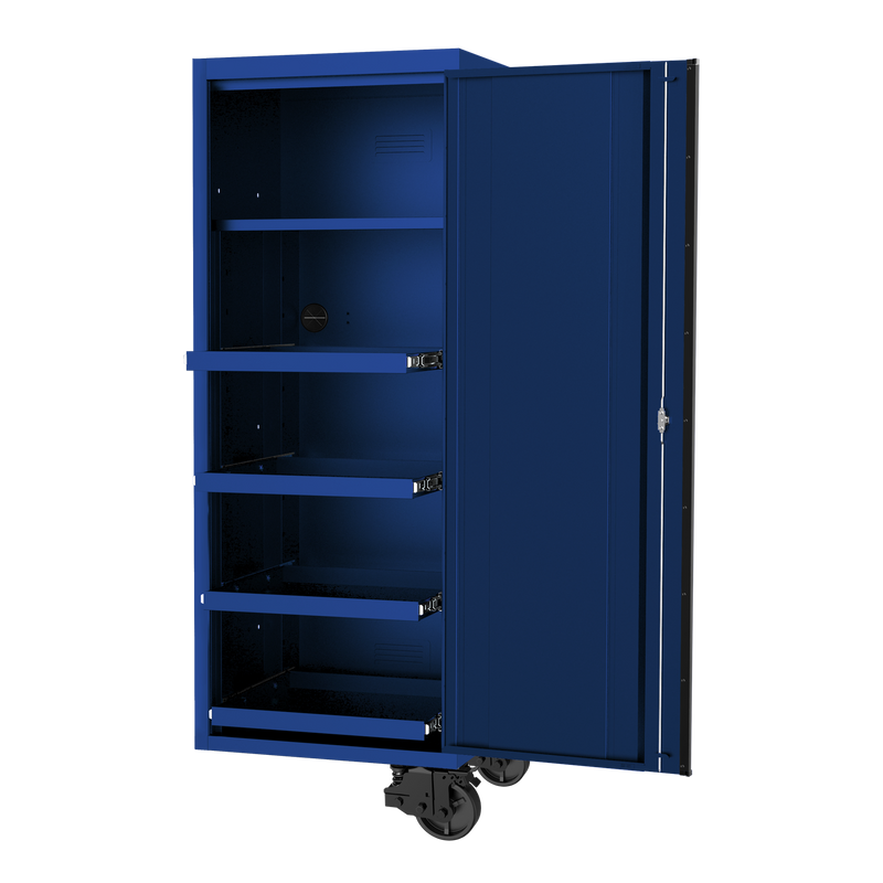 SP Tools 27" USA Sumo Series Side Cabinet - 4 Roller Shelves + 1 Fixed Shelf - Blue/Black