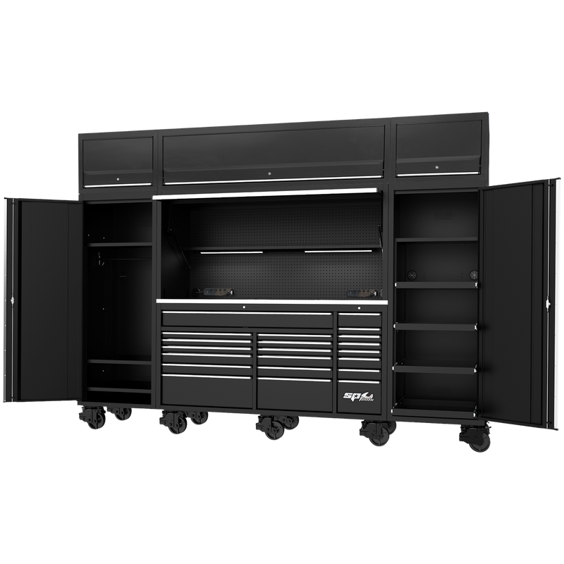 SP Tools 128" USA Sumo Series Complete Workstation - Roller Cabinet, Top Hutch, 2x Side Cabinets & Overhead Hutches...