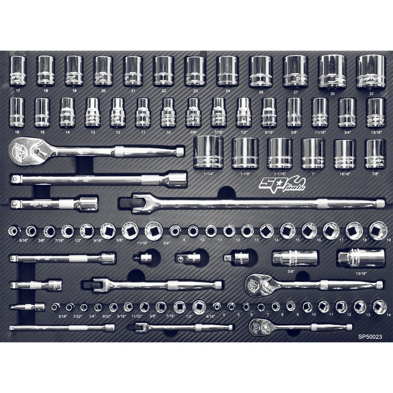 SP Tools EVA Foam Tray Tool Kit - Tech Series - Sockets & Accessories - 90pc - Metric & SAE