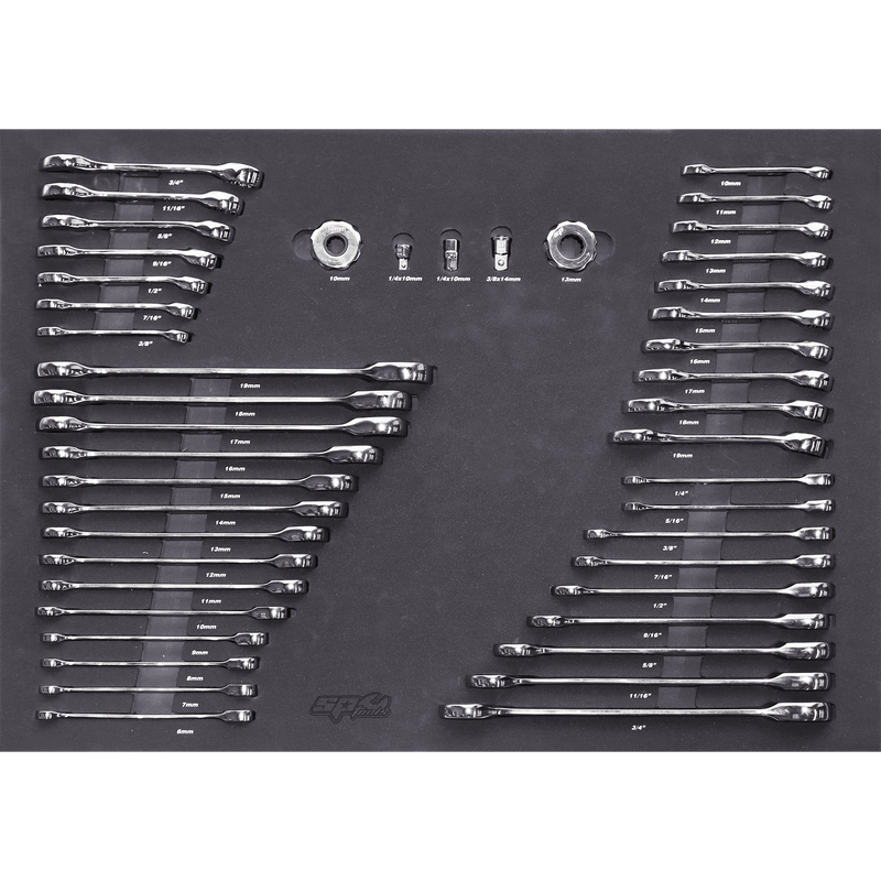 SP Tools 45Pc Metric/SAE Spanners & Finger Ratchet EVA