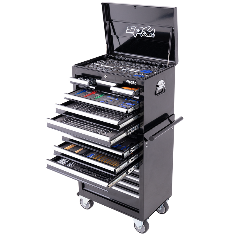 SP Tools Custom Series Tool Kit Combo 370pc - Metric & SAE - Black/Chrome - Plus Extra EVA Foam Trays
