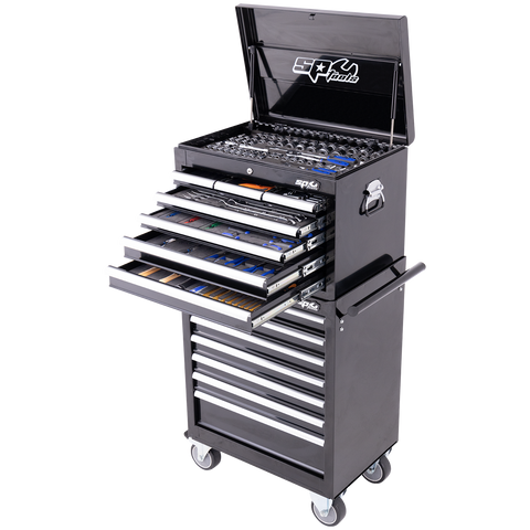 SP Tools Custom Series Tool Kit Combo 293pc - Metric & SAE - Black/Chrome - Plus Extra EVA Foam Trays