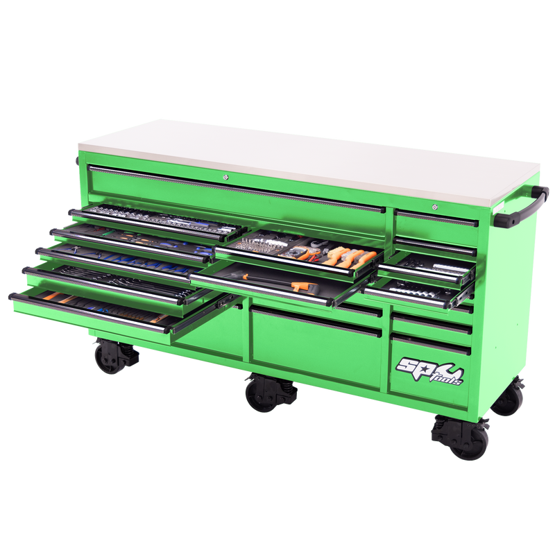 SP Tools 73" USA Sumo Series Roller Cabinet Tool Kit - 465pc - Metric & SAE - Green/Black