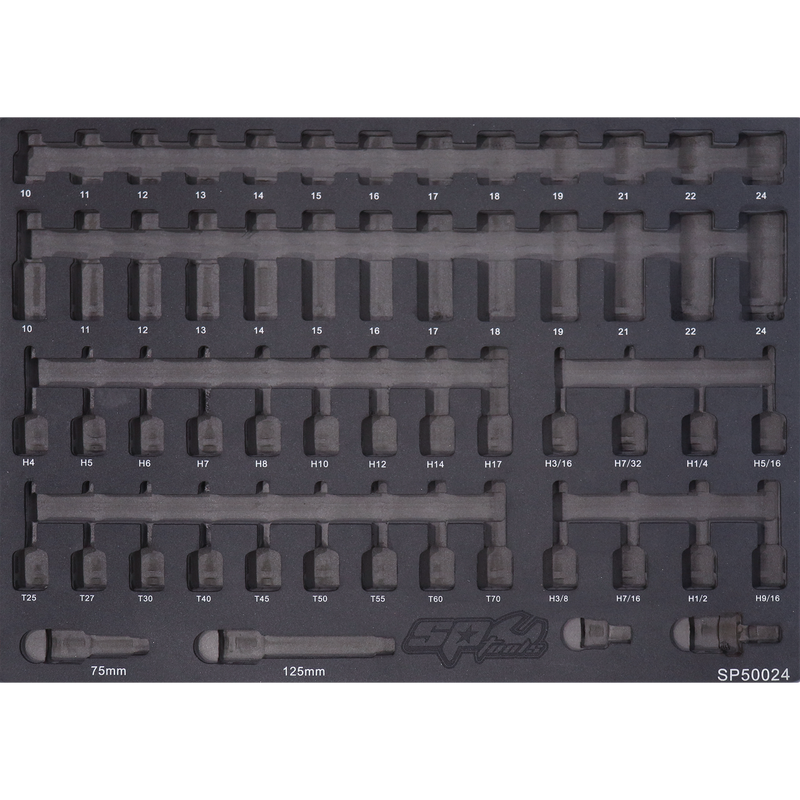 SP Tools EVA Foam Tray - Suits Impact Sockets & Accessories - Metric Only - 56pc