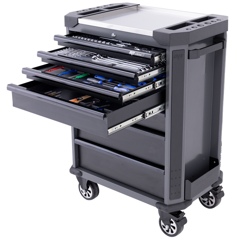 SP Tools Tech Series - Starter Professional Technician Roll Cab Tool Kit - 230pc - Metric Only - Diamond Black - Plus Extra EVA Foam Trays