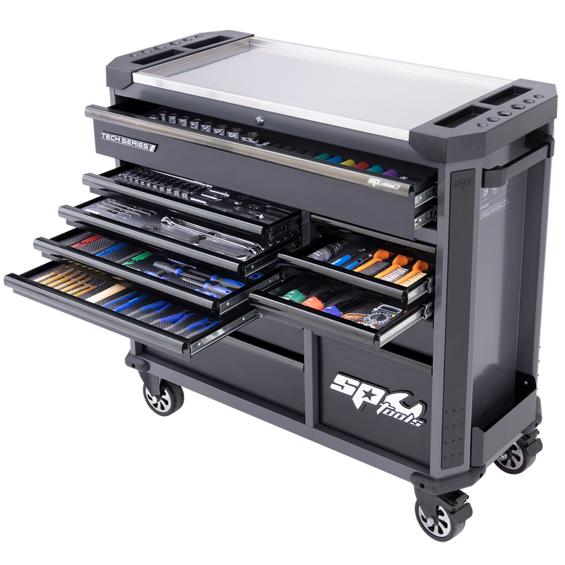 SP Tools Tech Series - Trade Technician Roll Cab Tool Kit - 386pc - Metric Only - Diamond Black - Plus Extra EVA Foam Trays