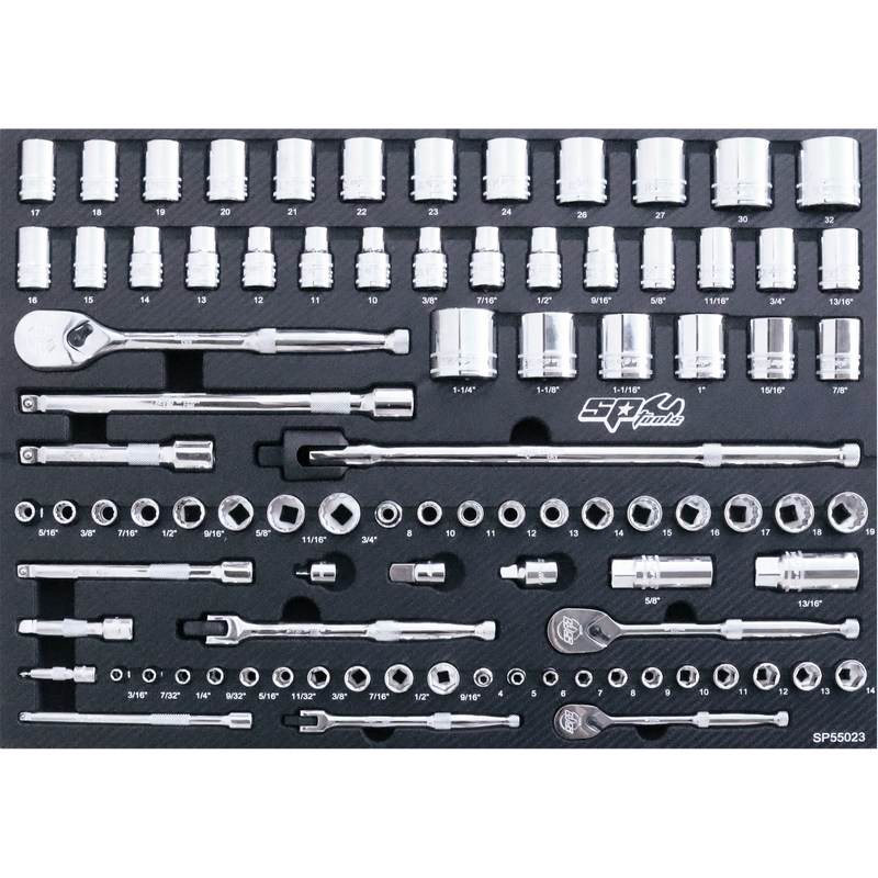 SP Tools EVA Foam Tray Tool Kit - Sockets & Accessories - 90pc - Metric & SAE