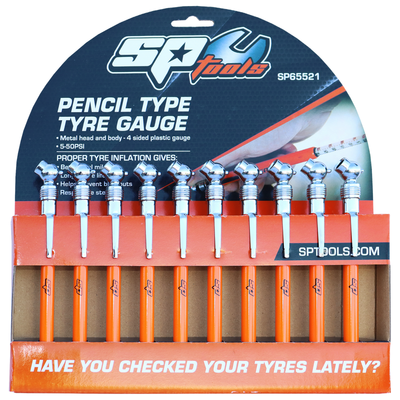 SP Tools Tyre Pressure Gauge - Pencil Type - Display Pack of 10x SP65521