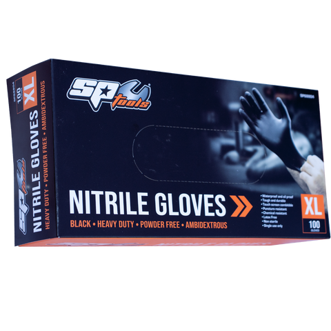 SP Tools Disposable Nitrile Black Gloves - X-Large - Box 100