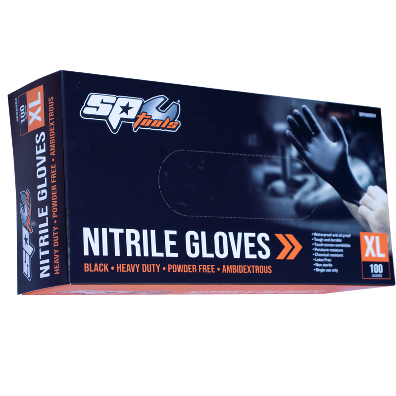 SP Tools Disposable Nitrile Black Gloves - X-Large - Box 100