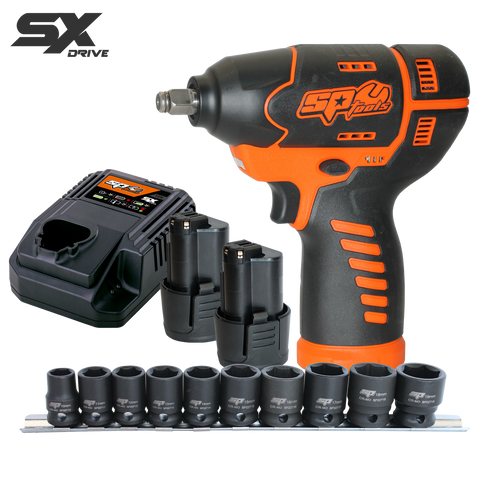 SP Tools 12v 3/8" Drive Impact Wrench Kit - 2.5Ah X2 Batteries and Impact Socket Set - SX Drive
