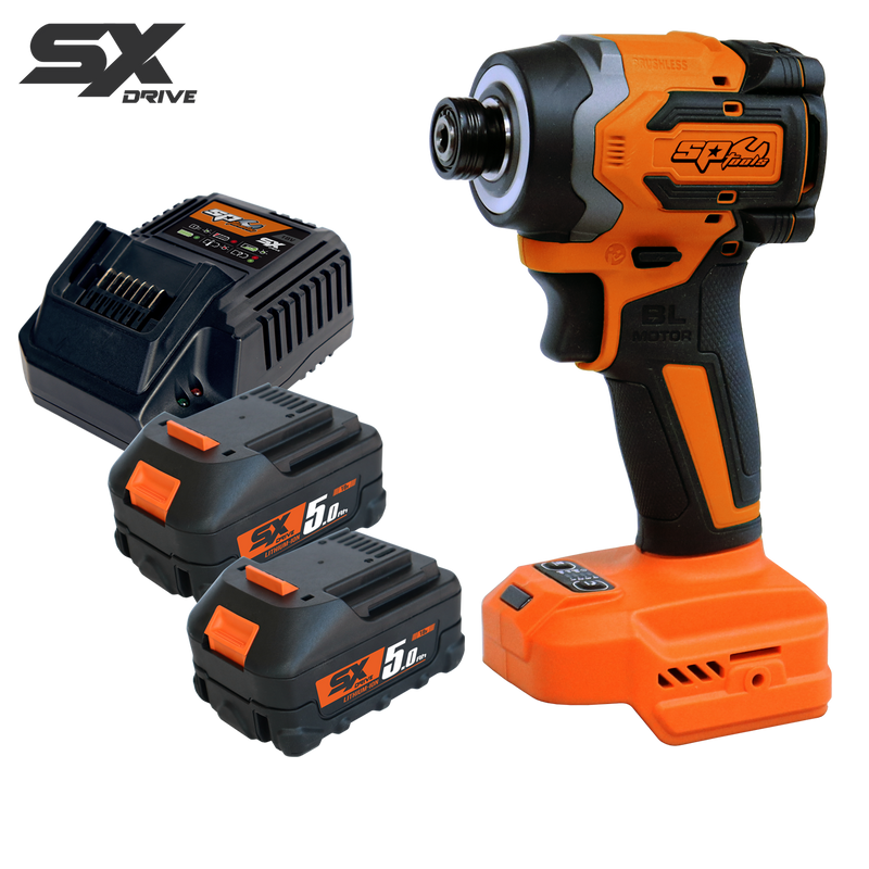 SP Tools 18v 1/4" Hex Bit Brushless 4 Mode Variable Speed Impact Driver Kit- 5.0Ah X2 - SX Drive