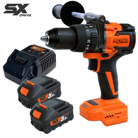 SP Tools 18v 13mm - 1/2" Brushless 2 Speed Hammer Drill Driver Kit - 5.0Ah X2 - SX Drive