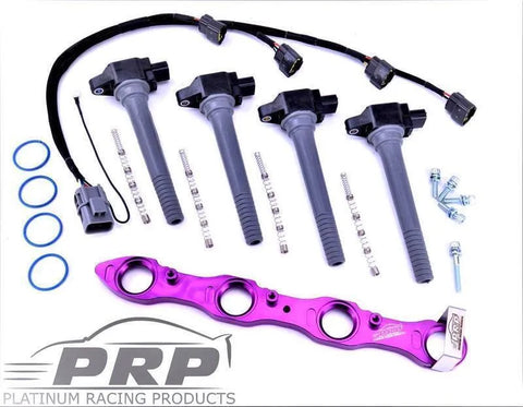 Platinum Racing Products Nissan SR20 Coil Kit for S13 & Series 1 S14 & 180SX, Big Hole Rocker Cover Purple / Coils, Bracket, Stalks