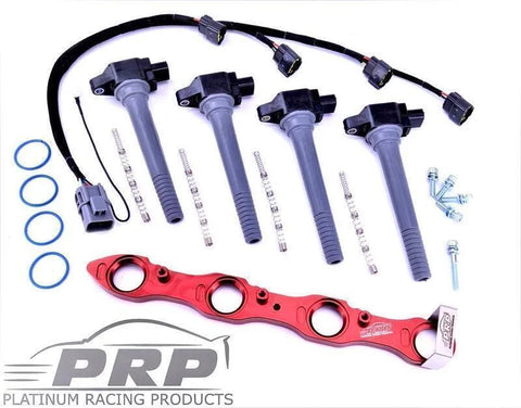 Platinum Racing Products Nissan SR20 Coil Kit for Series 2 S14, S15, 180 Type X - Small Hole Rocker Cover Silver / Bracket, Stalks, OEM Loom
