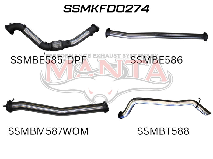 Manta Performance Turbo Back without Cat & Muffler (Ranger PX2 15-18) — fits Ford Ranger