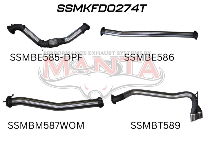 Manta Performance Turbo Back without Cat & Muffler - Dual Side Tips (Ranger PX2 15-18) — fits Ford Ranger