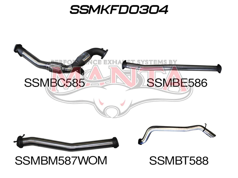 Manta Performance 3in Turbo Back With Cat, Without Muffler (Ranger (Pre-DPF) PX, PX2, 3.2L)
