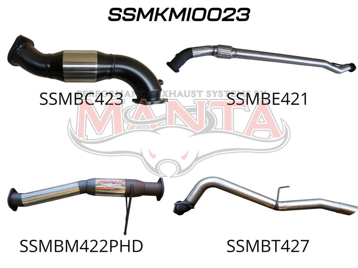 Manta Performance Exhaust Full System with Cat No Muffler (Triton MN 09-14) — fits Mitsubishi Triton