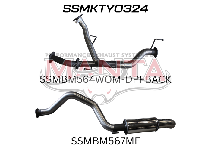Manta Performance Dual 2.5in into Single 3in DPF Back with Rear Muffler 4in Tip (Landcruiser VDJ200 07+) — fits Toy...