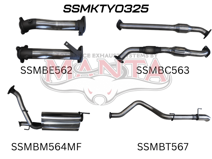 Manta Performance 2.5in with Cat Muffler Center & Rear Tail Pipe incl 4in Dump Tip (Landcruiser VDJ200 07+) — fits...