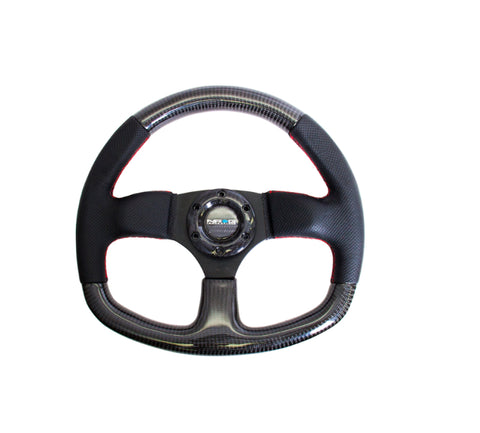 NRG Carbon Fiber Steering Wheel 320mm Flat Bottom w/Red Stitching