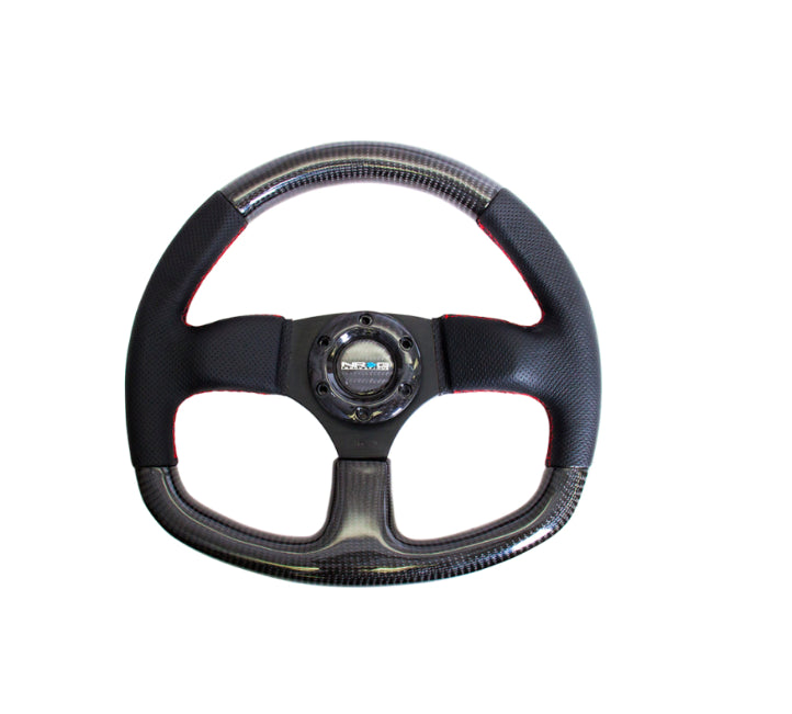NRG Carbon Fiber Steering Wheel 320mm Flat Bottom w/Red Stitching