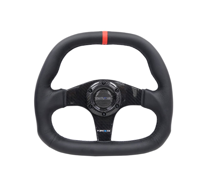 NRG Carbon Fiber Steering Wheel 320MM Black w/ Red Stripe