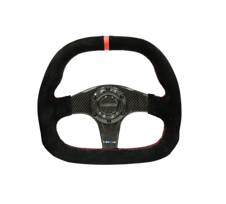 NRG Carbon Fiber Steering Wheel 320MM Suede Black w/ Red Stripe
