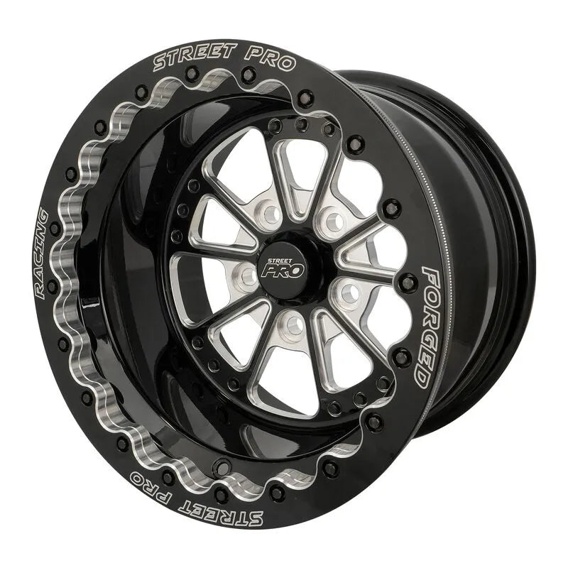 Street Pro Wheels Street Pro 009 Series Forged Wheel Rear Beadlock 15x10''/4.50'' Backspace -25/5x4.50" Bolt Circle Ford Gloss Black Milled
