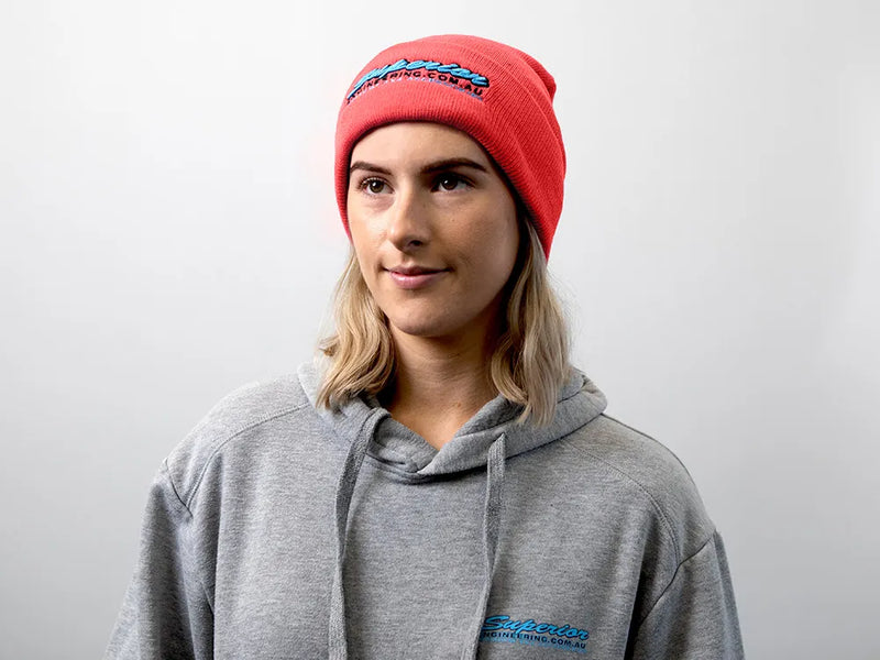 Superior Engineering Red Beanie with Black Outline Logo Each