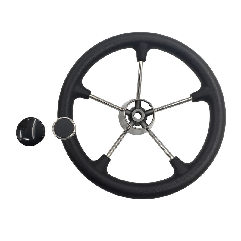 13-1/2'' Inch 5-Spoke Destroyer Style Boat Steering Wheel With Knob & Center Cap — image 1