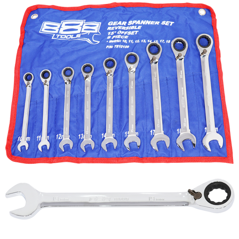 SP Tools Gear Drive ROE Spanner Set - 888 Series - 15° Offset - Metric - 9pc