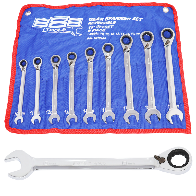 SP Tools Gear Drive ROE Spanner Set - 888 Series - 15° Offset - Metric - 9pc