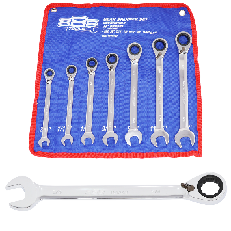 SP Tools Gear Drive ROE Spanner Set - 888 Series - 15° Offset - SAE - 7pc