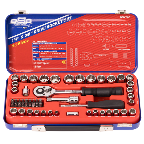 SP Tools 1/4" & 3/8" Drive Socket Set - 888 Series - Metric/SAE - 12pt - 55pc