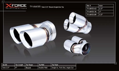 XForce Universal Tips - 3in Inlet/Twin 3.5in Round Angle-Cut Tip