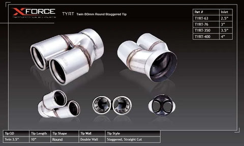 XForce Universal Tips - 3in Inlet/Twin 80mm Straight-Cut Round Staggered Tip