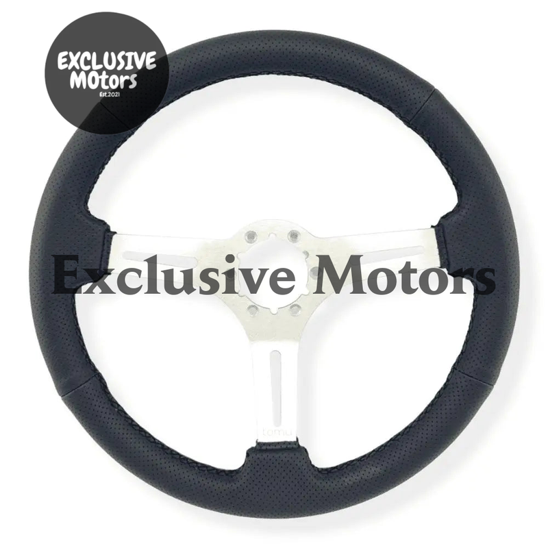 Silver Alloy with Black Perforated Leather Steering Wheel