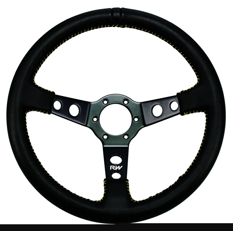 Raceworks Leather Dished Steering Wheel - Black/Black Stitching