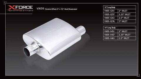 XForce Universal Muffler - 2.25in Inlet Centre Offset 4in x 10in Oval Resonator
