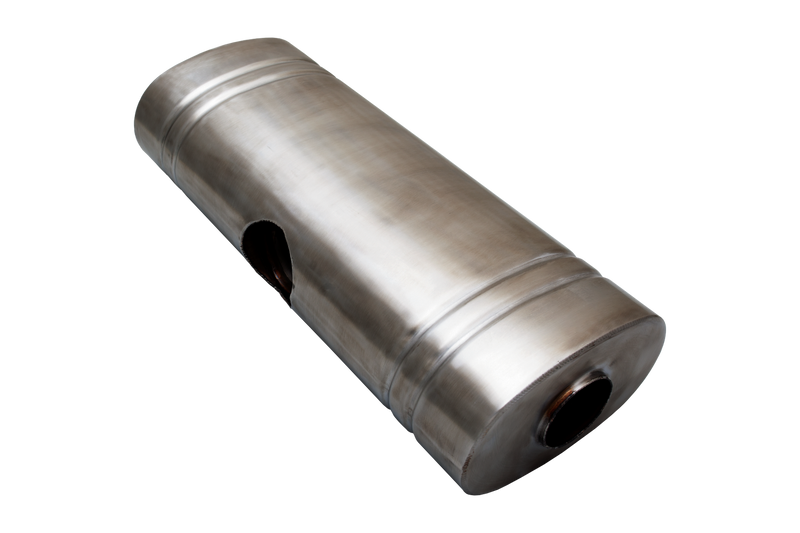 XForce 5 x 18 x 24in Oval Muffler - 2.5in Single-Side In, Dual 2.25in Side Out