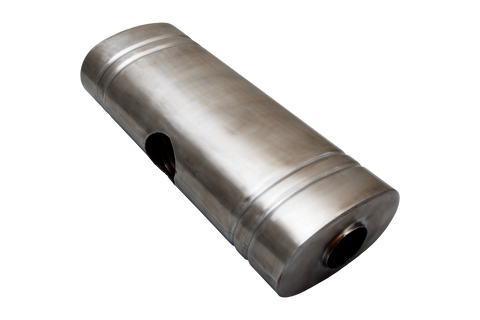 XForce 8 x 5 x 20in East West Oval Muffler - 2.25in Centre Inlet/Dual 2in Outlet - 409 Stainless Steel