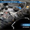 Black rubber a/c refrigerant liquid hose with metal fittings and curved design installed in 2013-2019 toyota rav4 engine bay