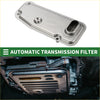 Silver metallic rectangular automatic transmission filter with rounded corners and oval opening for toyota tacoma 1995-1996