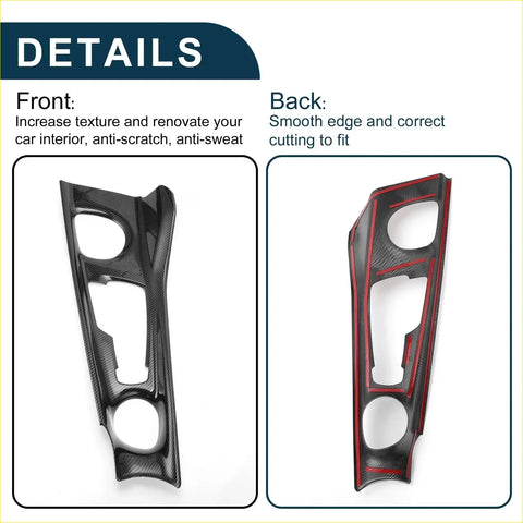 Abs gear shift knob cover sticker for toyota c-hr 2018-2022 with black carbon fiber trim and red accent lines
