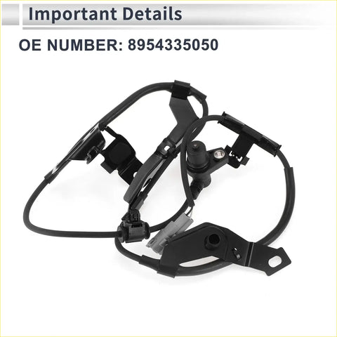 Black plastic and metal abs wheel speed sensor with wiring harness for 1996-2002 toyota 4runner front left side