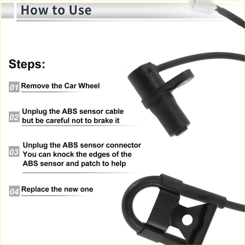 Black abs wheel speed sensor with coiled cable and mounting bracket for toyota highlander rear right 2004-2007