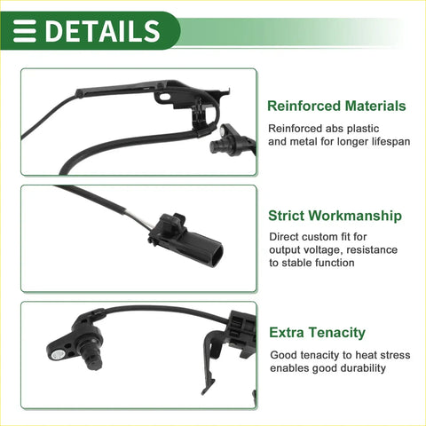 Black reinforced abs plastic and metal abs wheel speed sensor with coiled wire and connector for 2011-2015 toyota highlander